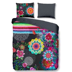 Home lenjerie de pat neagra cu flori pentru pat dublu Hip Tamaki 240x200/220cm