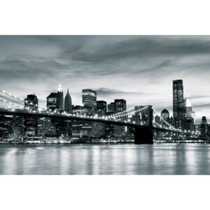 Buvu Fototapet vlies: Brooklyn Bridge (alb-negru) - 184x254 cm