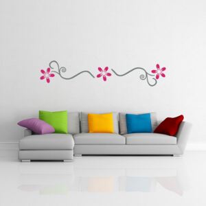 GLIX Floral decoration VII. - autocolant de perete Gri și roz 100 x 25 cm