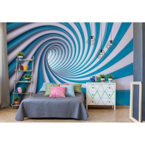 Fototapet - 3D Swirl Tunnel Blue And White Vliesová tapeta - 250x104 cm