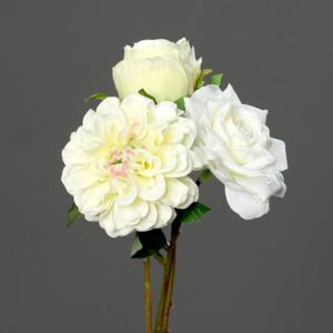 Buchet x3 flori artificiale alb-galben - 35 cm