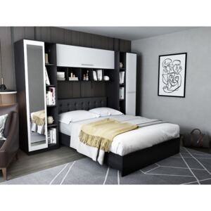 Dormitor Mario 2.87m pat incadrat si oglinda tapitat negru