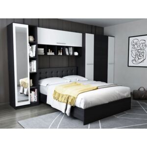 Dormitor Mario 3.85m pat incadrat tapitat negru