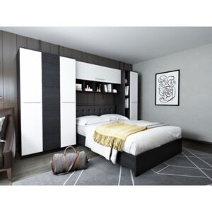 Dormitor Mario 3.44m pat incadrat tapitat negru