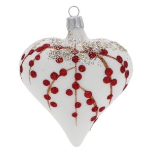 Set 3 globuri de Crăciun din sticlă Ego Dekor Heart, alb-roșu