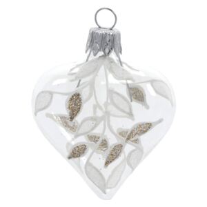 Set 4 decorațiuni de Crăciun din sticlă Ego Dekor Heart, alb-auriu