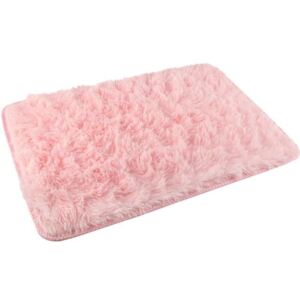 Covor pufos pentru baie sau interior anti-alunecare 58.5x40 cm culoare roz