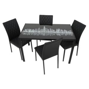 Set masă cu 4 scaune, MBS-15 Negru