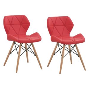 Set 2 scaune tapitate cu piele ecologica si picioare de lemn Provence Red, l49xA53xH72 cm