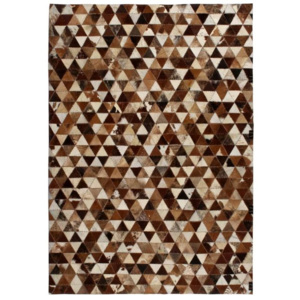 Covor piele naturală, mozaic, 160x230 cm Triunghiuri Maro/alb