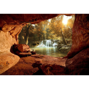 Lake Forest Waterfall Cave Fototapet, (152.5 x 104 cm)