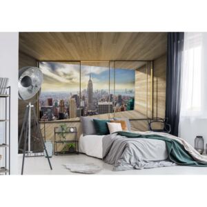 Fototapet - New York City Skyline 3D Modern Window View Vliesová tapeta - 368x254 cm