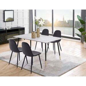 Set de living Monza Eadwine - masa + 4 scaune - MDF- antracit/marmura/negru - 160/90/76 cm