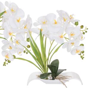 Aranjament Floral Vas Orhidee Artificiala cu 2 Tulpini, Aspect Natural, inaltime 43 cm, Culoare Alb