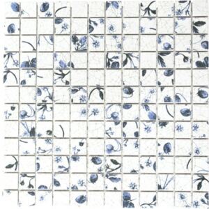 Mozaic ceramic CG SB09, model flori/fructe, alb/albastru 30x30 cm