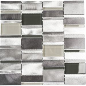 Mozaic sticla-aluminiu XAM A801 argintiu lucios 30,1x30,1 cm