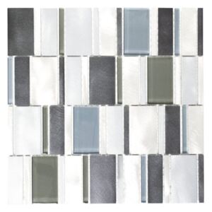 Mozaic sticla-aluminiu XAM A821, mix argintiu lucios 30,1x30,1 cm