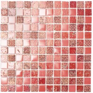 Mozaic sticla-piatra naturala XCM CB 92 mix rosu 30x32,5 cm