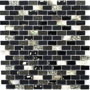 Mozaic sticla-piatra naturala XCM B03S mix negru 30x28,5 cm