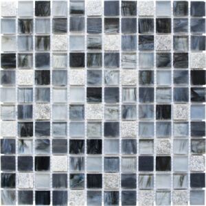 Mozaic sticla-piatra naturala XCR 2507 mix gri-negru 30,2x30,2 cm