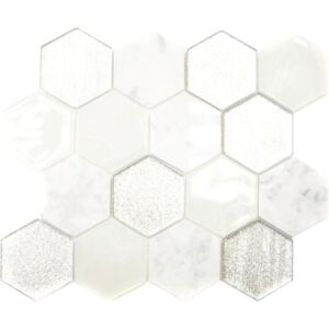 Mozaic sticla-piatra naturala HXN 88 mix gri-argintiu 26,5x30,5 cm
