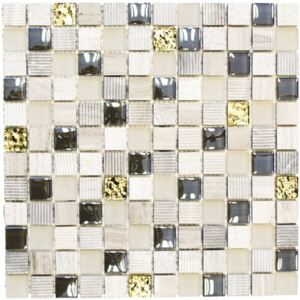 Mozaic sticla-piatra naturala XCM HQ22 mix gri deschis 30x30 cm