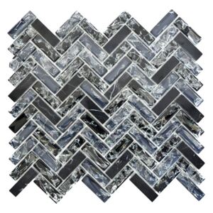 Mozaic sticla-piatra naturala XIC HB1528 Fishbone negru 26,3x29,3 cm