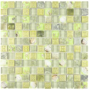 Mozaic sticla-piatra naturala-scoica XCM CN24 verde 30x30 cm