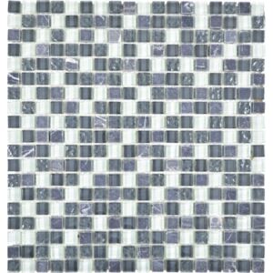 Mozaic sticla-piatra naturala XCM M810 gri/negru 30,5x32,2 cm