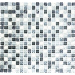 Mozaic sticla-piatra naturala XCM M890 gri/argintiu/alb 30,5x32,2 cm