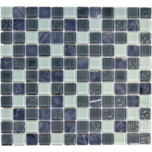 Mozaic sticla-piatra naturala CM M422 gri-negru 30,2x32,7 cm