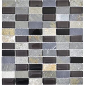 Mozaic sticla-piatra naturala mix gri/negru/bej 31x32,2 cm