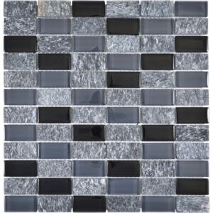 Mozaic sticla-piatra naturala gri-negru 31x32,2 cm
