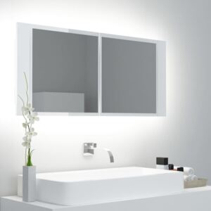 Dulap de baie cu oglindă și LED, alb extralucios, 100x12x45 cm