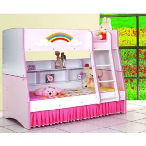 Patut camera de copii , pat supraetajat MDF 90x190 cm model curcubeu roz