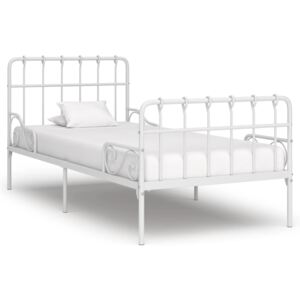 Cadru de pat cu bază din șipci, alb, 90 x 200 cm, metal