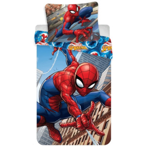 Lenjerie de pat din bumbac, pentru copii, Spiderman climbs, 140 x 200 cm, 70 x 90 cm