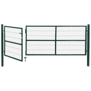 Poartă gard de grădină cu stâlpi, verde, 350 x 120 cm, oțel