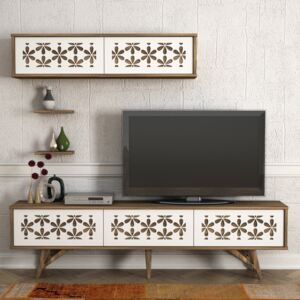 Set comodă TV și dulap de perete cu aspect de lemn de nuc Flor