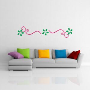 GLIX Floral decoration VII. - autocolant de perete Verde și roz 100 x 25 cm