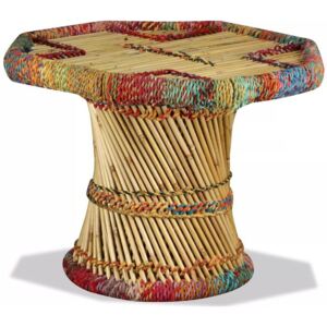 Măsuță de cafea bambus cu detalii chindi multicolor