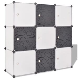 Dulap de depozitare tip cub cu 9 compartimente negru și alb