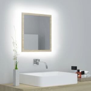 Oglindă de baie cu LED, stejar sonoma, 40x8,5x37 cm, PAL