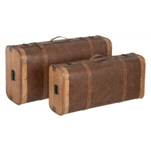 Set 2 cutii tip valiza maro din lemn si poliuretan Ladia Ixia