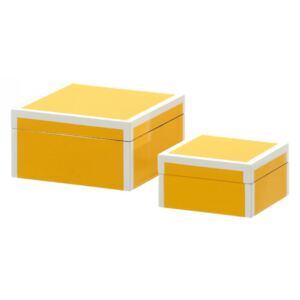 Set 2 cutii cu capac galbene/albe din MDF Liry Ixia
