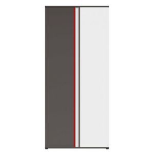 Dulap GRAPHIC-REG2D, carcasa gri wolfram front alb mat cu decoratiune rosie