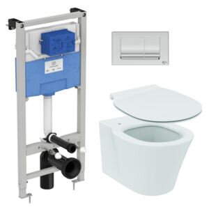 Set vas wc suspendat Ideal Standard Connect Air Aquablade, capac Slim inchidere lenta, rezervor cu cadru ProSys si clapeta Oleas M1 crom