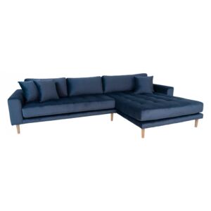 Canapea cu colt albastru inchis din catifea 290 cm Lido Right House Nordic