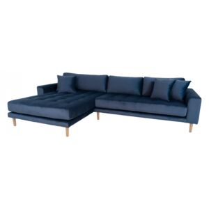 Canapea cu colt albastru inchis din catifea 290 cm Lido Left House Nordic