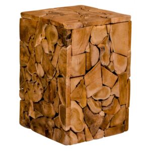 Taburet patrat maro din lemn de tec 29x29 cm Mosaic House Nordic